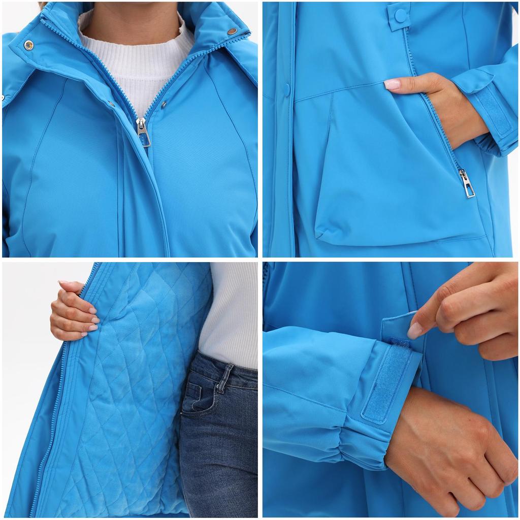 Women’s Warm Windcheaters Detachable Hooded Fleece Lined Zipper Coats Windproof Parka Outdoor Hiking Mountaineering Jackets