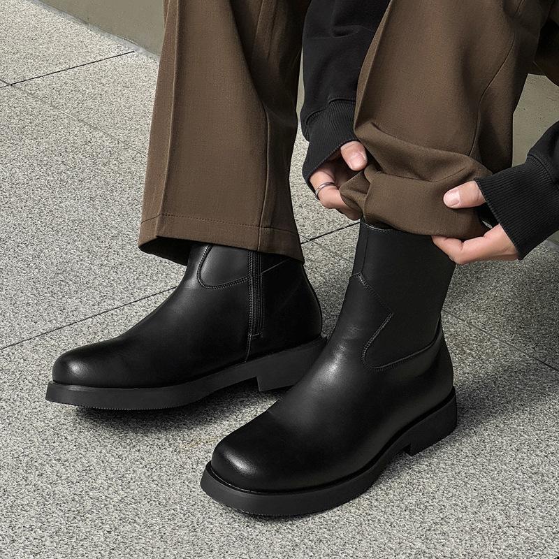 men's casual high motorcycle boots black brown original leather shoes cowboy platform chelsea boot handsome long chimney botas