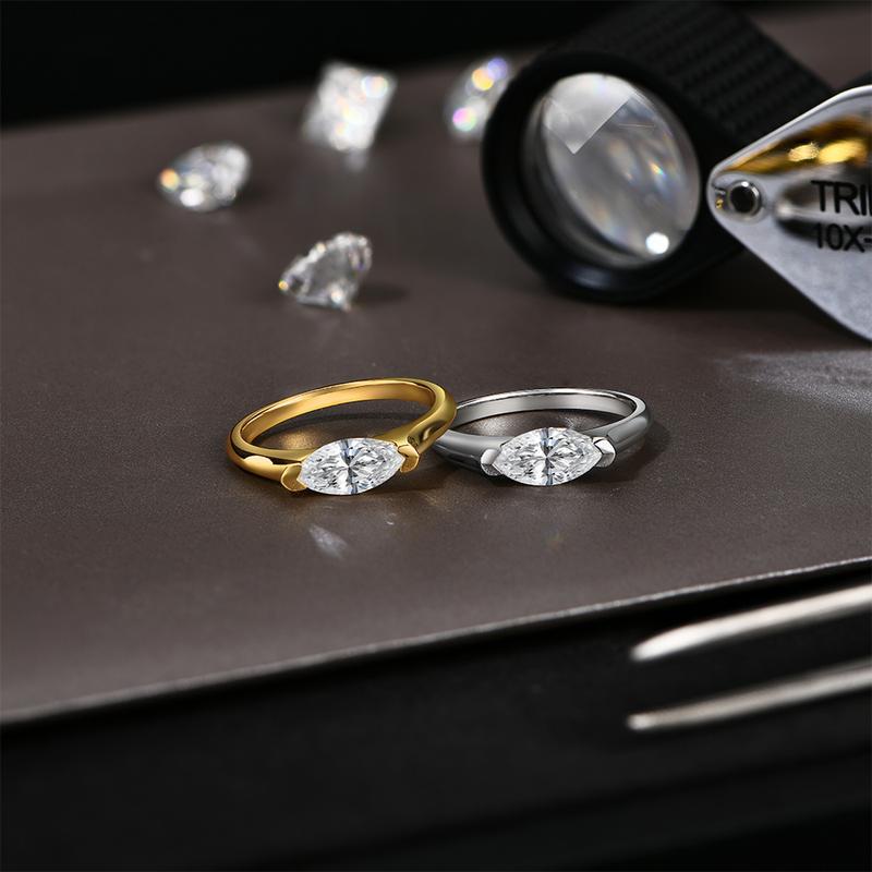 TK Bestseller Horse Eye Cut Zircon Ring: Gold-Plated Copper Couple Rings