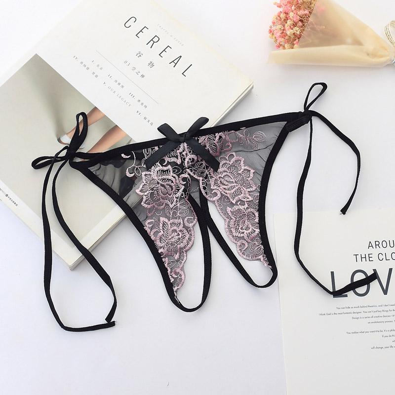 Calcinha sexy lingerie feminina virilha aberta g-string tanga bordado roupa interior feminina k83