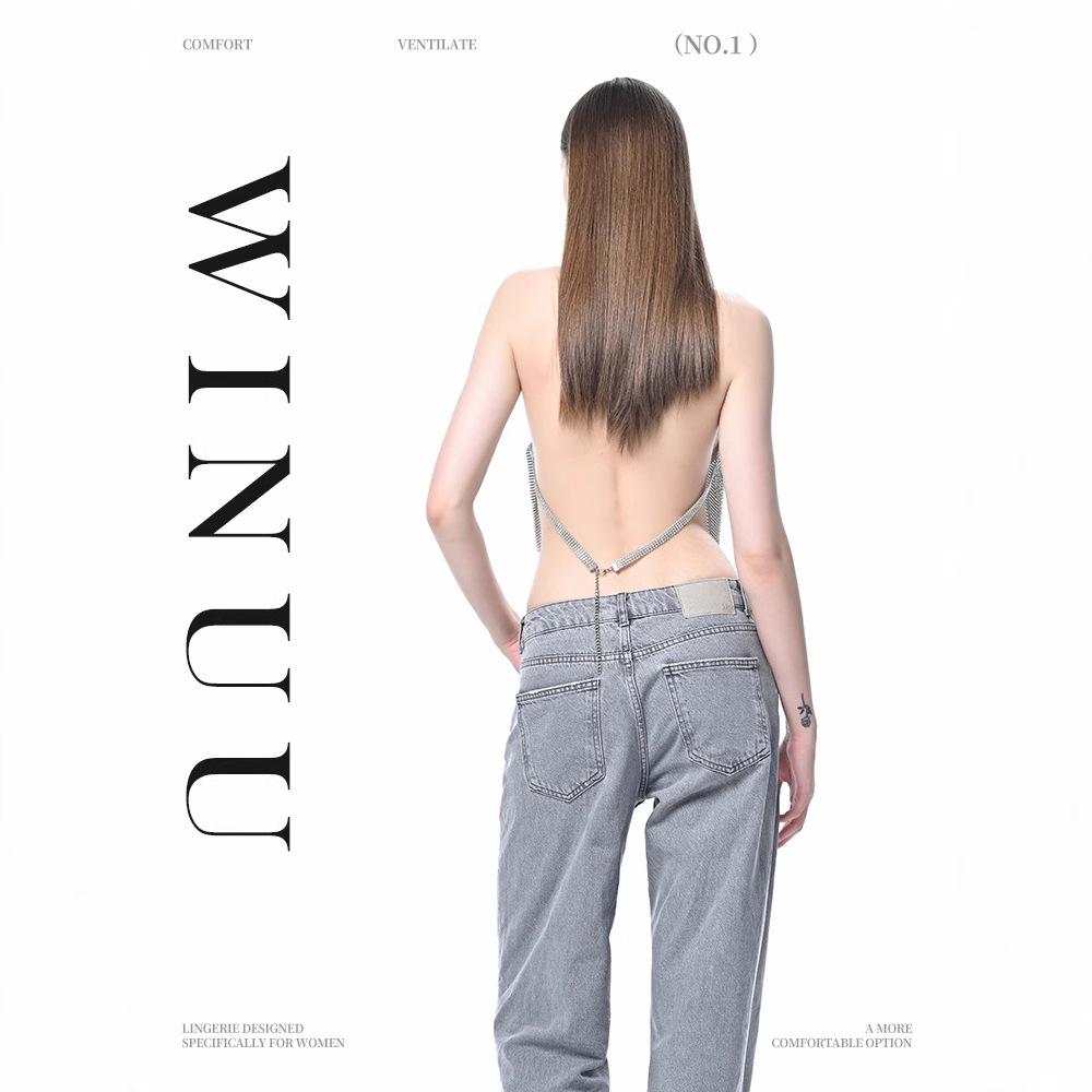 Cross-Border Rhinestone Halter Tank Top - Sexy, Shiny & Backless for Nightclub & Festival Wear