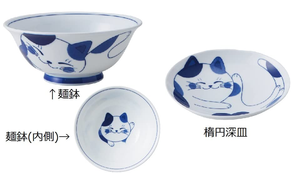 Cat's Pottery Nekochigura (Mike) 7-piece Tableware Set, Lightweight (usukaru) Tableware, Made In Japan, Mino Ware