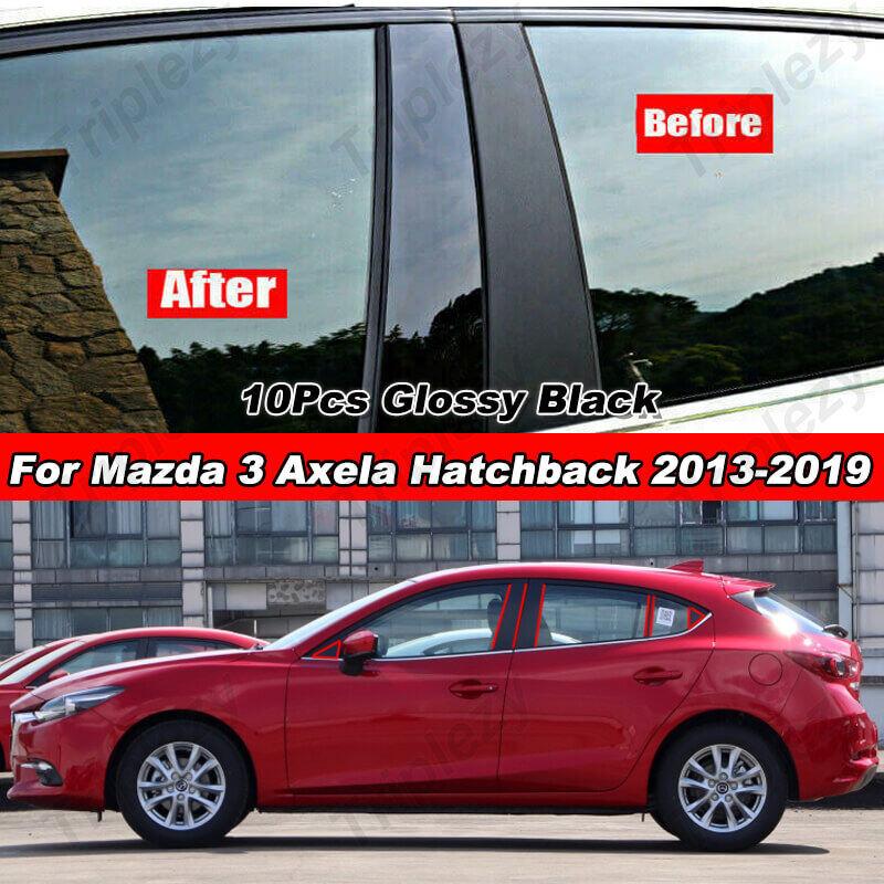 

10Pcs Glossy Black/Carbon Fiber Black Car Door Window BC Pillar Post Cover Trim Sticker For Mazda 3 Axela Hatchback 2013- чорний