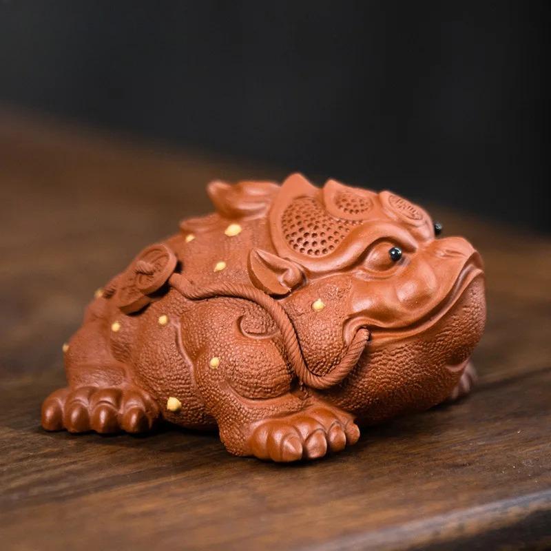 Boutique Yixing Zisha Gold Toad Auspicious Tea Pet Ornaments Handmade Sculpture Tea Ceremony Accessories Coffee Table Crafts