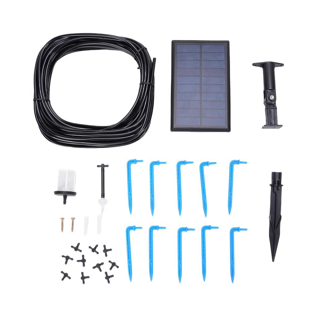 Solar Drip Irrigation Kit for 10 Potted Plants with 6 Timer Modes 400ml Min Flowrate 33ft Hose Automatic Plant Watering