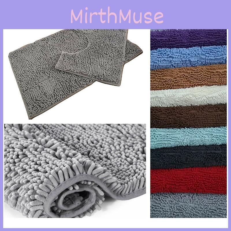 Luxurious 2 Piece Bath Mat Set Non-slip Toilet Pedestal With Soft Foam Shaggy Chenille Rug