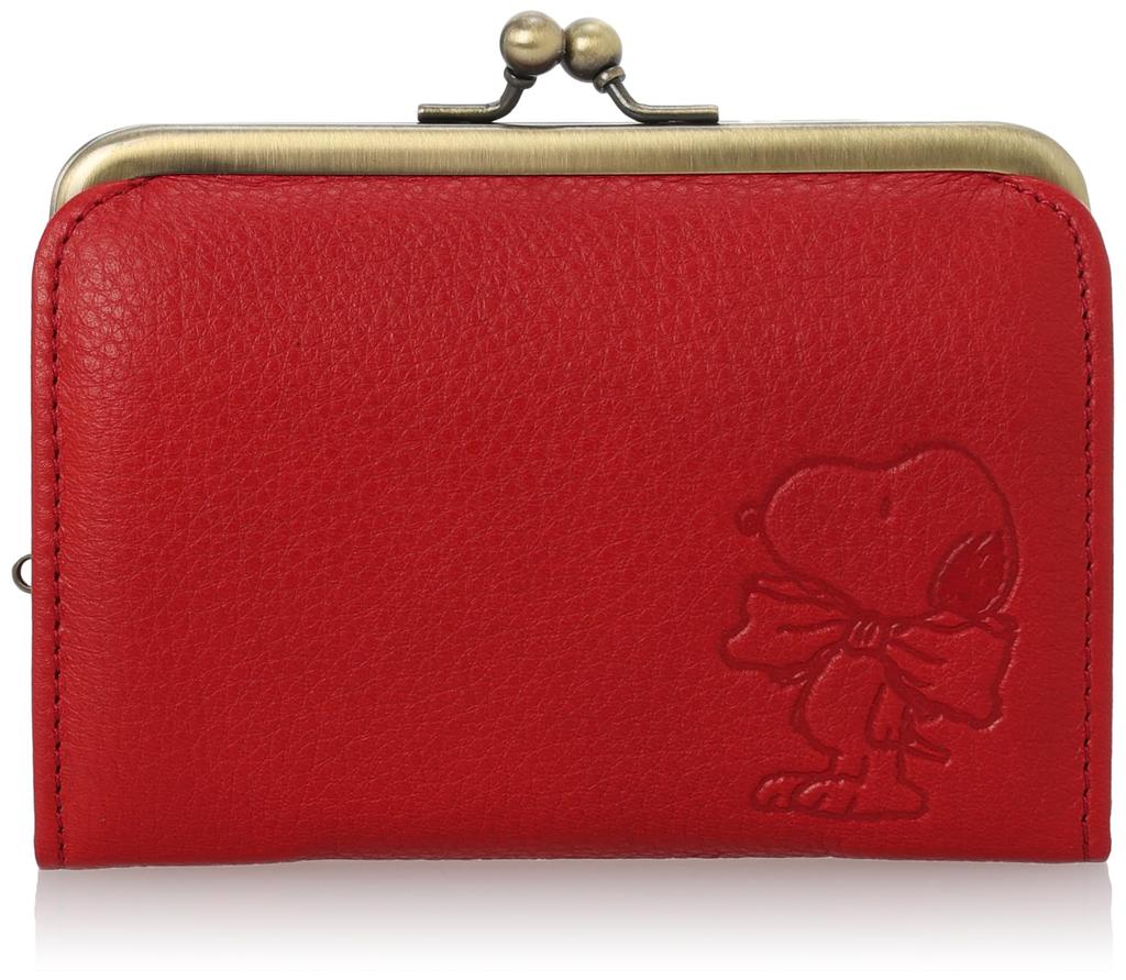 PEANUTS Gentle Dog Portofel Toad Mouth Portofel Portofel lung Poșetă pentru monede Poșetă pentru bancnote Snoopy Piele autentică Piele de vacă ușoară Fabricat în Japonia Roșu