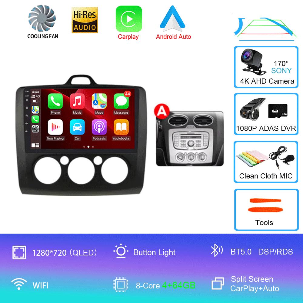 Android 14 Car Radio Autoradio For Ford Focus 2 Mk2 2004 - 2011 GPS Navigation Multimedia Player Carplay Stereo WIFI 360 Camera