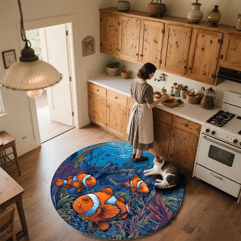 Ocean World Pattern Round rug,Carpet Rug for Living Room Bedroom Playroom ,Non-slip Floor Mat,Holiday Gifts and Birthday Gifts.