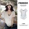 Stack Two Fake Contrasting Color Short-sleeved T-shirts for Women New Slimming and Flesh-covering Casual Lazy Half-sleeved Tops