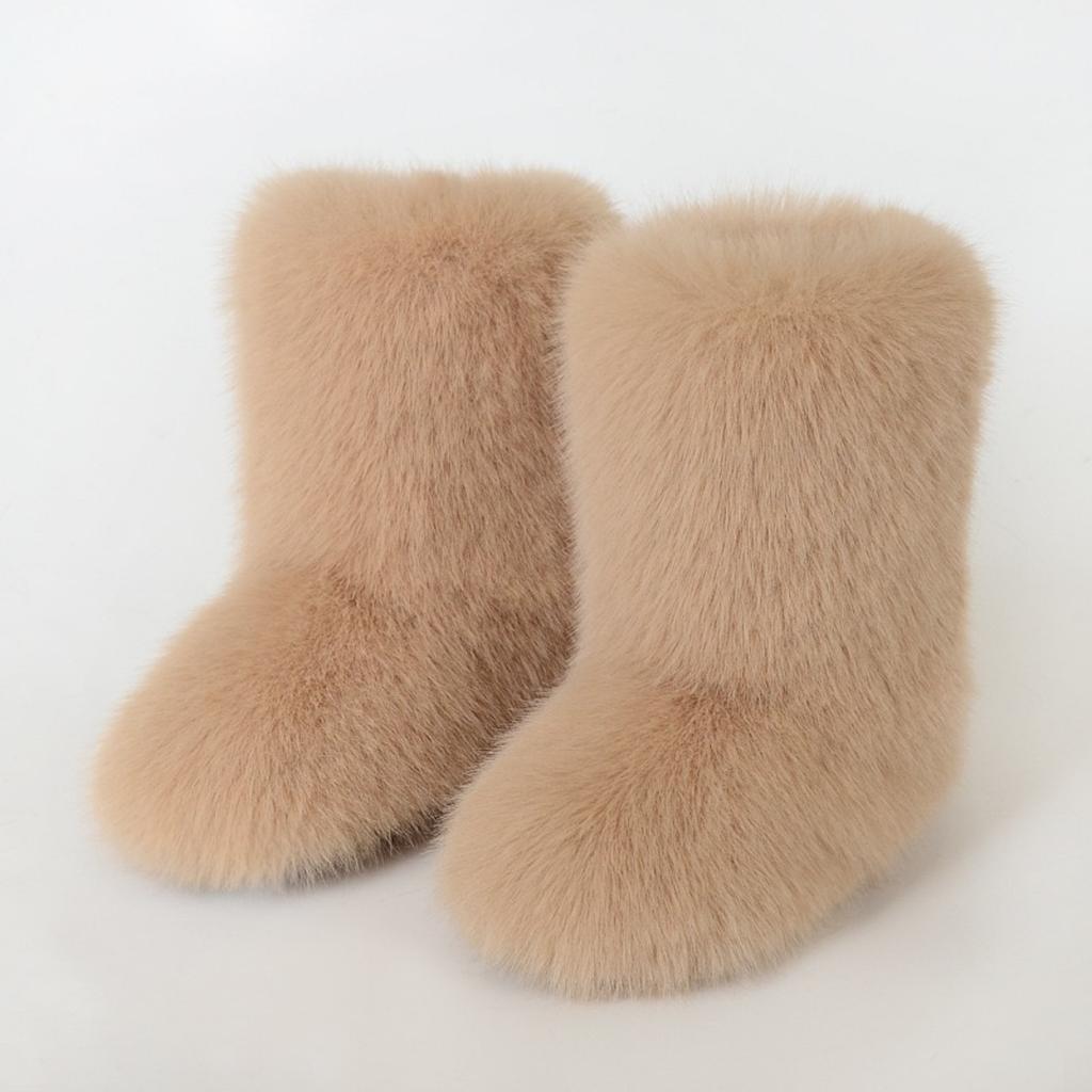 Vintersko Dame Vinter Fluffy Faux Fox Pels Støvler Dame Plysj Varme Snøstøvler Luksuriøst fottøy Jente Furry Pels Bottes Mote