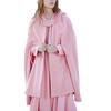 Fall Winter Women's Punk Loose Hood Button Wool Coat Over Size for Women,