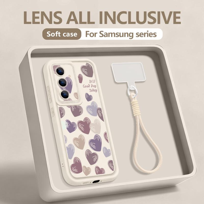 Simple Love Patterned Lanyard Phone Case For Samsung Galaxy S2 S24 FE S26 S24 S23 S22 Ultra S23 Plus S2 Edge Soft Strap Cover