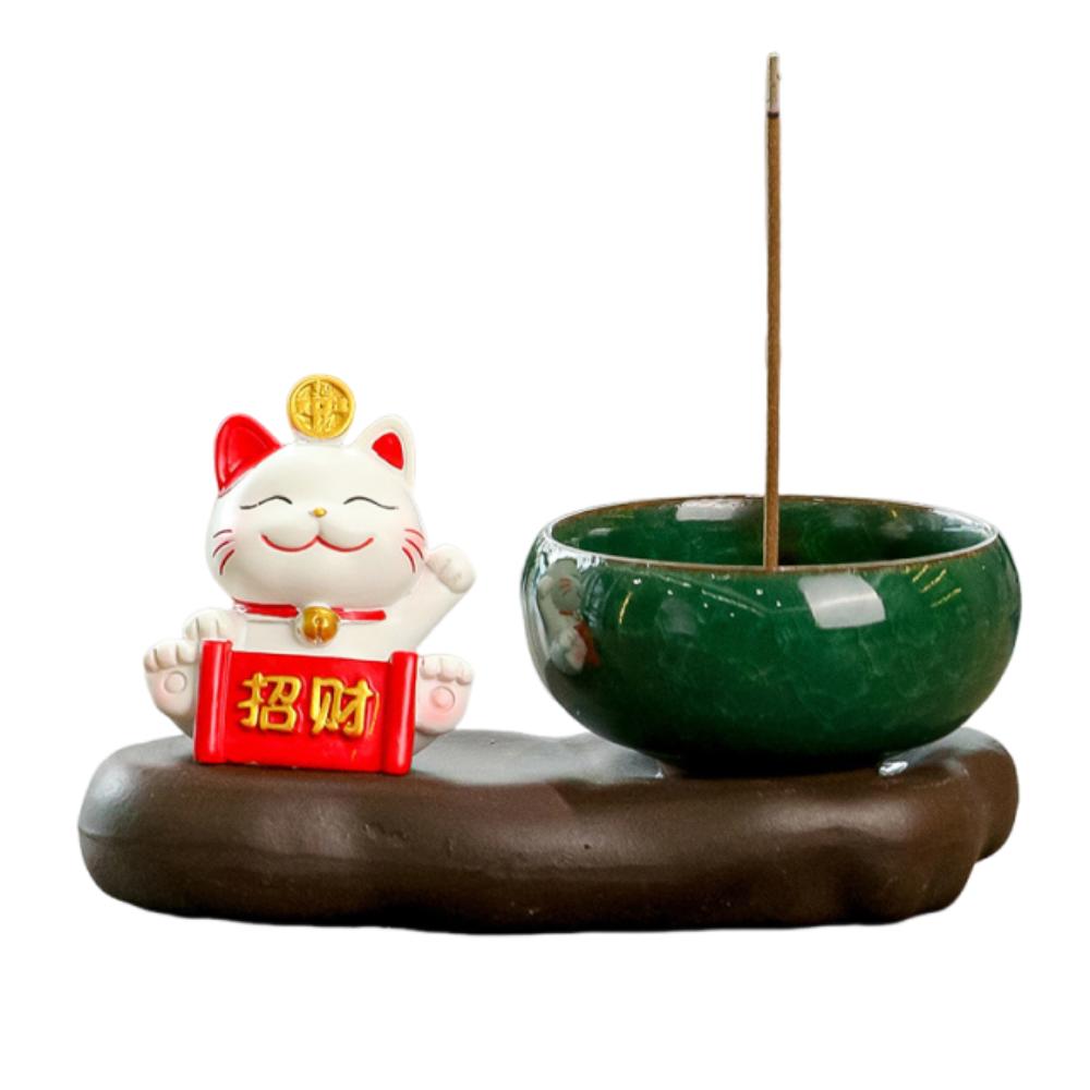 Gift Creative Lucky Cat Incense Burner Chinese Style Ceramic Aromatherapy Base Cute Zen-like Tea Table Oraments Offices
