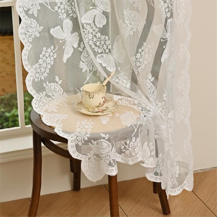 Lace Window Panel Blackouts Lace Curtain Flower Embroidered Sheer Curtain Ready To Use For Instantly Room Upgrades