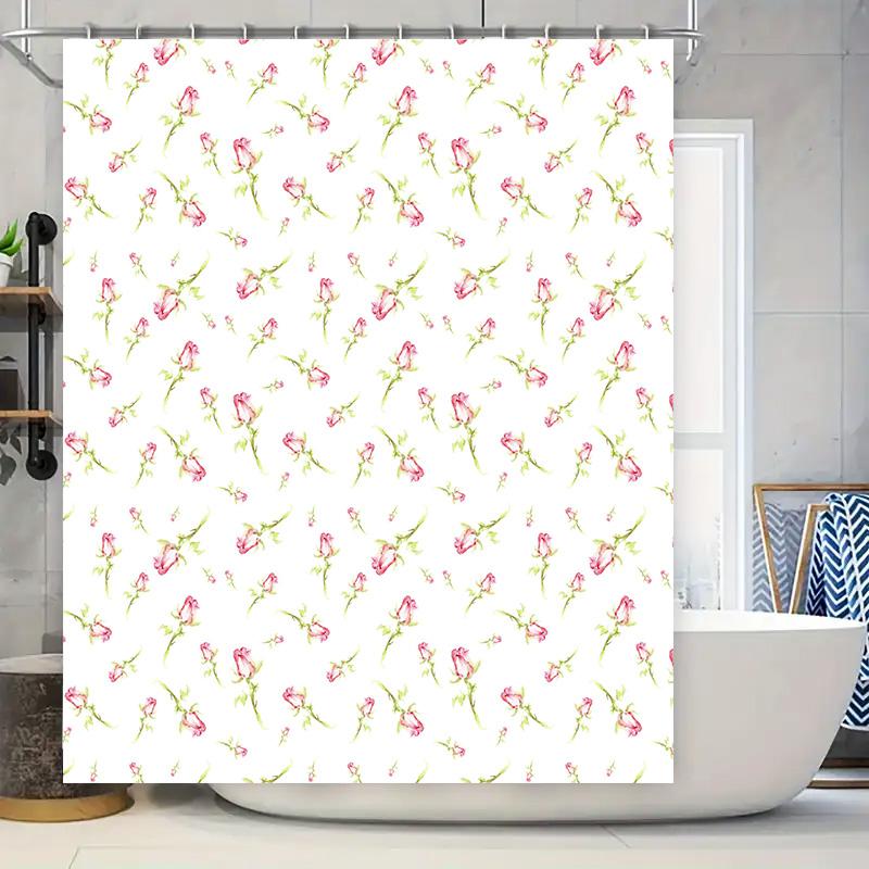 

Watercolor Roses Shower Curtain Set Pink Floral Design For Bathroom Decor Customizable Size Easy Installation Waterproof Fabric W60H190(CM)-1 Pcs