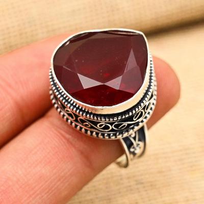 Unique Red Garnet Gemstone Handmade 925 Sterling Silver Wedding Jewelry Ring