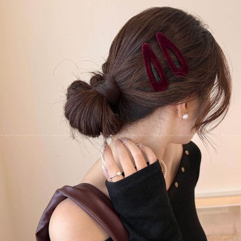 Korean Flocking Water Drop Hair Clips Simple Solid Color Bangs Side Hair Pin Cute Mini BB Clip Women Autumn Winter Hair Accessories