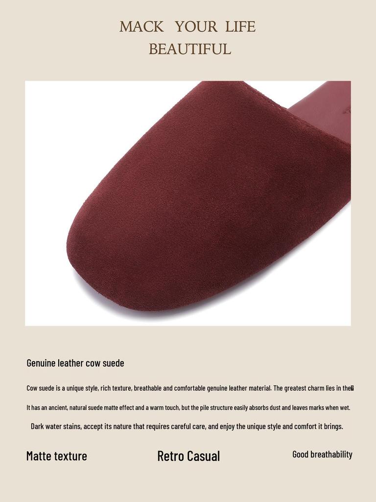 High-End Minimalist Genuine Leather & Suede Slippers - Non-Slip Sole, Unisex, All-Season Indoor Footwear
