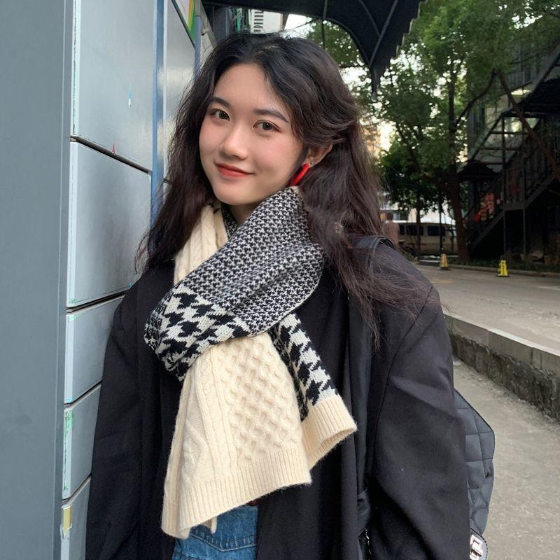New Couple Style Ins Houndstooth Plaid Scarf for Women Winter Korean Style Versatile Student Warm Scarf for Men