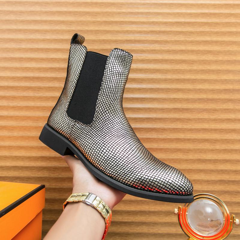 

Модная зимняя новая мода золото серебро ботильоны челси роскошный дизайнер мужские слипоны повседневные высокие платформенные туфли zapatos hombre 38