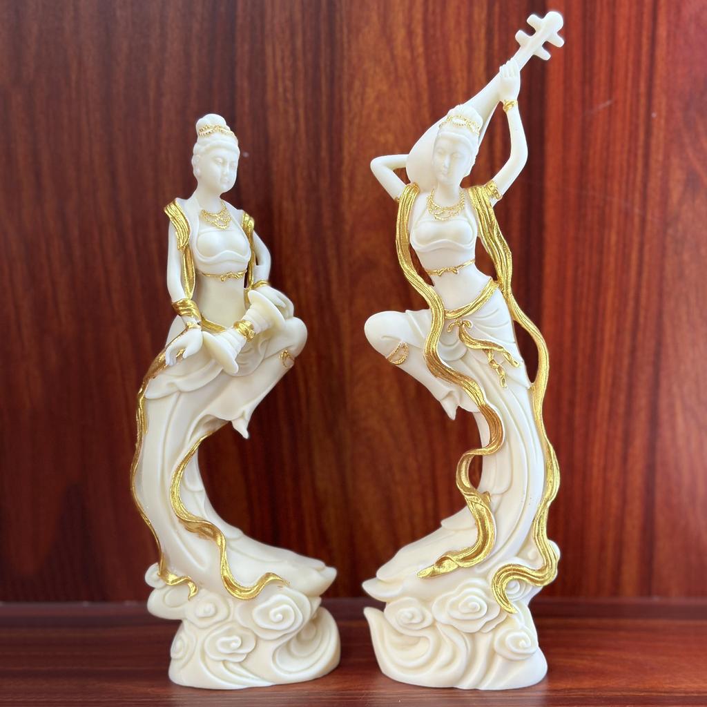 Home Decoration Accessories Ivory Fruit Wood Carving Dunhuang Flying Beauty Ornament Chinese Classical Living Room Decorations