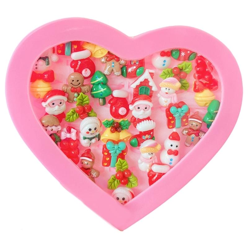 Christmas Rings for Kids Assorted Cartoon Finger Rings Handmade Festive Jewelry Gift Set for Parties and Event
