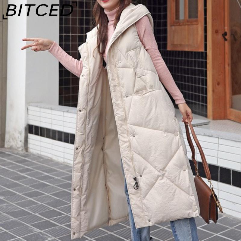 BITCED Down-Filled Quilted Waistcoat for Women - Mid-Length Autumn/Winter Thickened Waistcoat - Knee-Length Outerwear