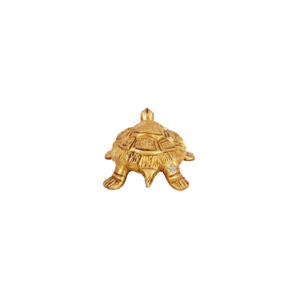 Brass Fengshui Tortoise Miniature Statue (1.5 X 4 Inch, Gold)