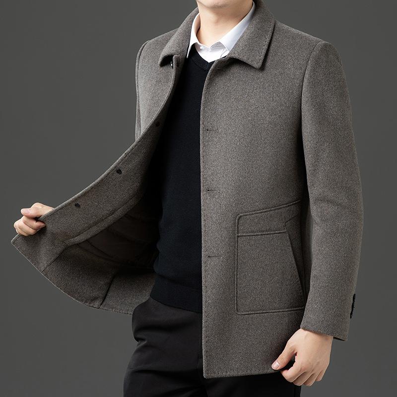 Middle-aged Men's High-end Coat for Men's Winter Mid-length Thickened Business Casual Wool Coat Daddy's Outfit