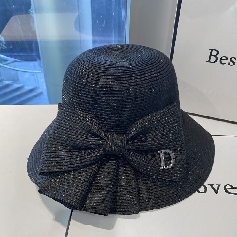 Bowknot Straw Sun Hat Elegant Hollow Wide Brim Summer Beach Sun Protection Breathable Sun Hats for Women
