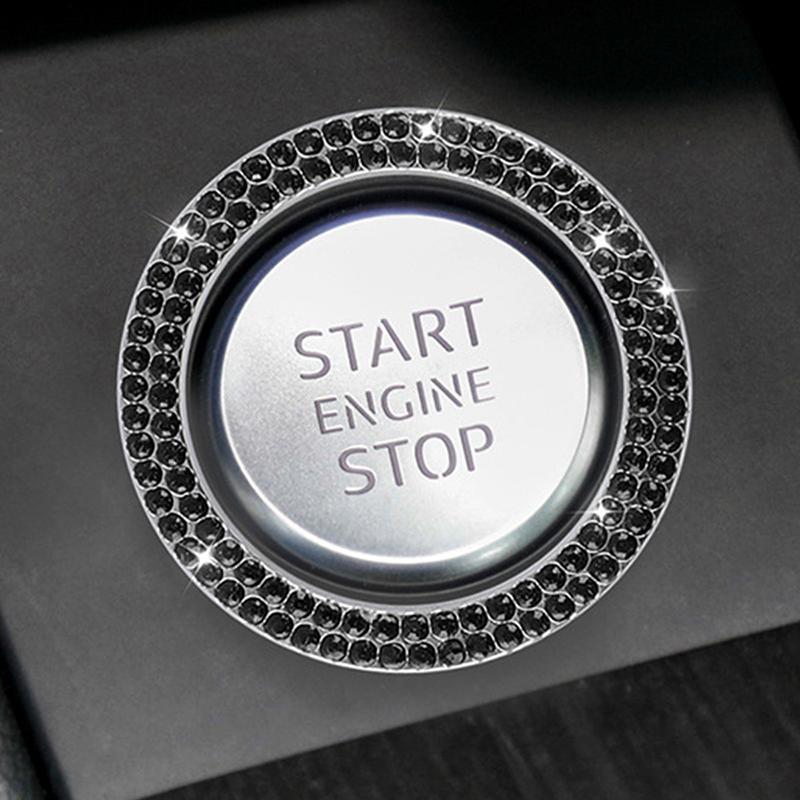 Car One-Click Engine Start Stop Switch Button Cover Double Crystal Rhinestone Sticker Ignition Start Switch Protector Ring
