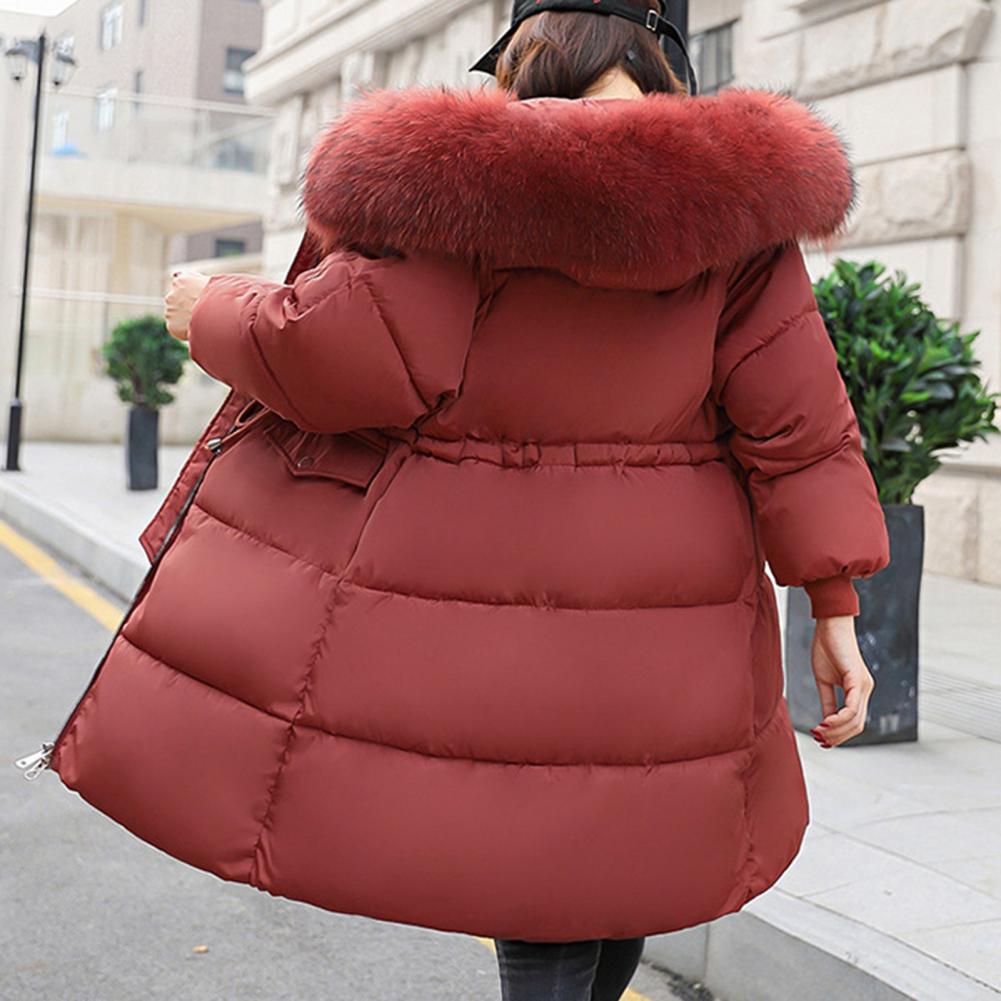 Manteau d'hiver Doudoune Veste Femme Fourrure Capuche Fourrure Épaisse Rembourrée Taille à Cordon de Serrage Fermeture Éclair Longueur Moyenne Manteau en Coton