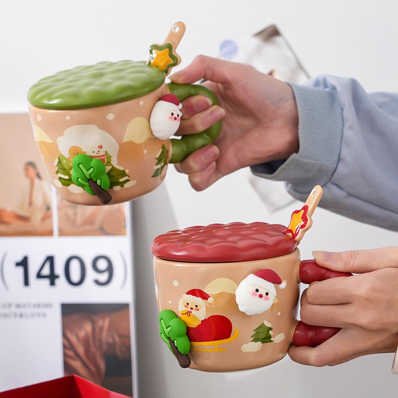 Cupa Creativă de Crăciun din Ceramică cu Capac Valoare Ridicată Desene Animate Drăguță Birou Cuplu Cupă de Apă Cutie Cadou Suvenir