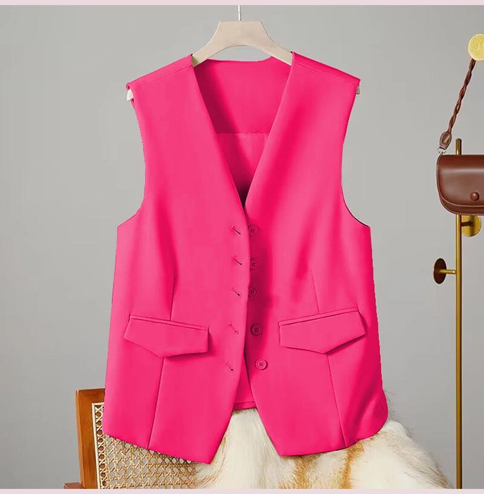 Dámská obleková vesta Elegantní dámská vesta s výstřihem do V Business vesta Bez rukávů Vesta pro styl dojíždění do kanceláře Jednobarevná Jednořadá