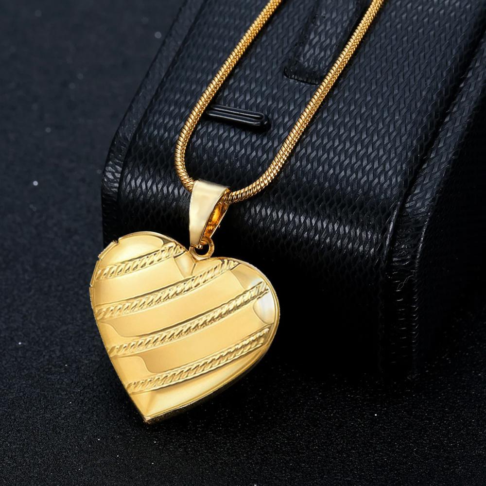 Romantic Photo Frame Heart Locket Pendant Female Gold Color Stainless Steel Snake Bone Chain Necklace For Women Jewelry Gift