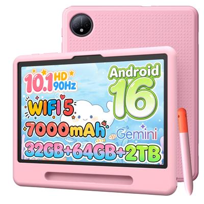 P10 Tablet dla Dzieci, 32GB + 64GB, 90Hz Android 16 z Gemini AI, 10,1 cala, 7000mAh, 5G WIFI, Tablet ze Stylusem, Silikonowe Etui