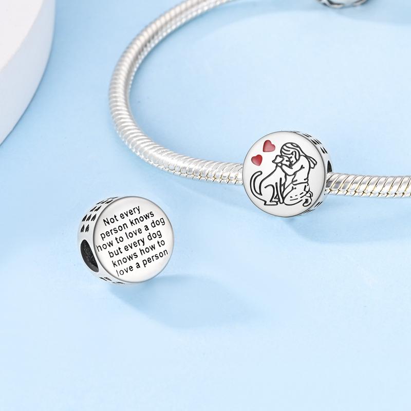 Charms Original Copper Heart Girl Hugging Dog Beads Fit Bracelet Women Jewelry Diy Fine Gift Accessory