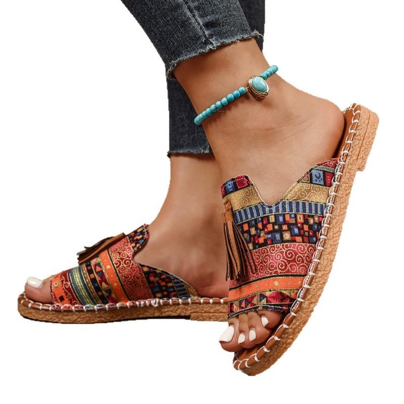 Large Size Summer New Slippers Women's Fringed Fish Mouth Slippers Women's Soft Bottom Casual Cool Slippers Women