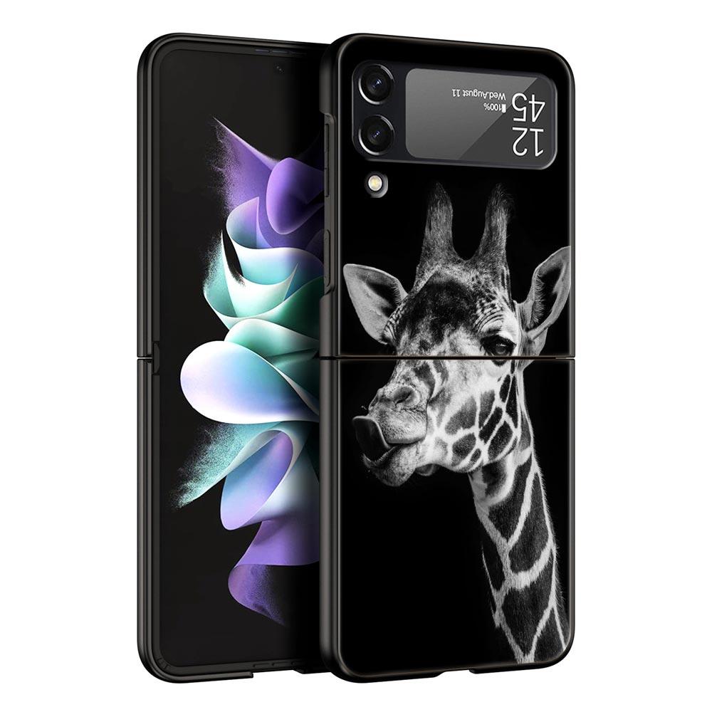 Fashion Animals Horse Deer Giant Panda Phone Case for Samsung Galaxy Z Flip 3 4 5 Black Folding Mobile Shell Hard Protect Cover