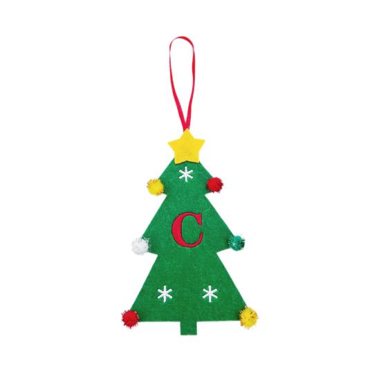 Christmas Tree Pendant Ornament with Lanyard 26 Letter Design Felt Fabric Holiday Xmas Tree Hanging Decoration