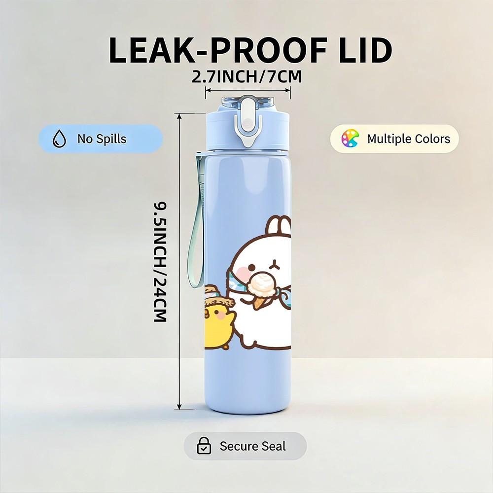 1PC Little Chick Yellow Cute Cartoon Print 750ml Color Plastic Sports Water Bottle Leakproof Flip Straw Lid Suitable for Sports Office Home Use