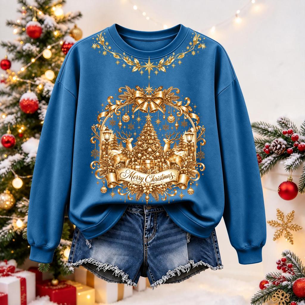 Women's Christmas Print Long Sleeve Top Casual Winter Comfortable Blouse for Holiday Wear