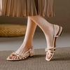 Fashion 2025 Summer Casual Flats Sandals Retro Simple Open-toed Red Leather Woven Belt Sandal Women Party Shoes Sandalias De Mujer