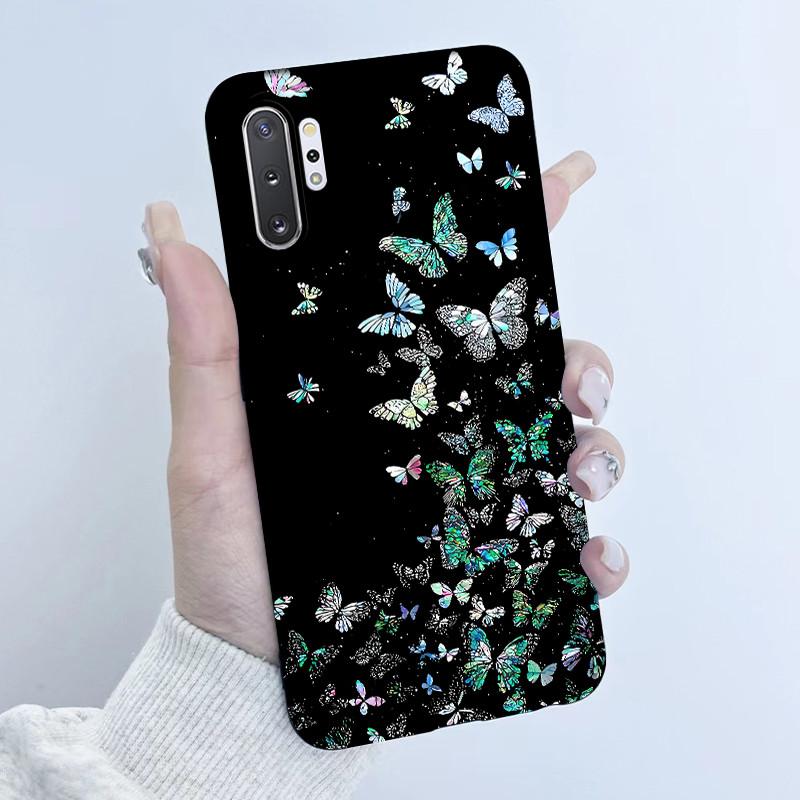 For Samsung Galaxy Note 10 Plus N970F N975F Phone Case Butterfly Flower Girl Design Soft Silicone TPU Back Housing Note10 Covers