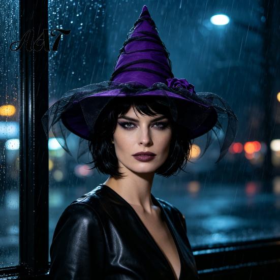 Unique Witch Costume for Adult Halloween Hat Women, Gothic Mesh Rose Flower Wizard Costume, Cosplay Party Fashionable Theme Props