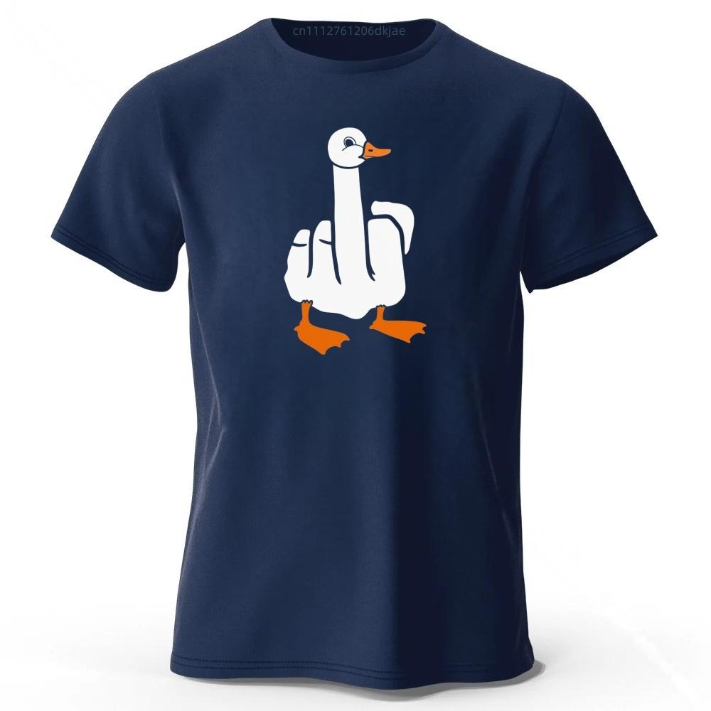 Funny Middle Finger Duck Creative Print Pure Cotton Tshirt for Mens Leisure Entertainment Tshirt Plus Size Loose Sports Top