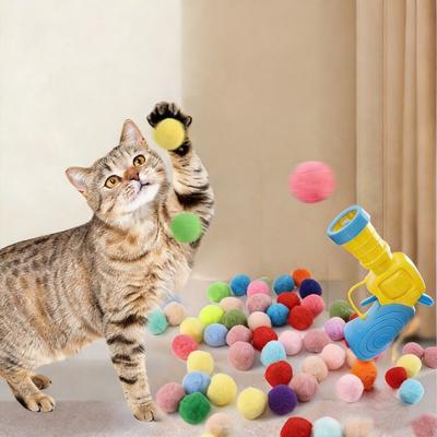 Katzen Spielzeug Interaktiv Start Training Spielzeug mit 20 Stück Ball Für Haustier Kätzchen Mini Schießpistole Spiele Dehnbar Plüschball Spielzeug Haustier