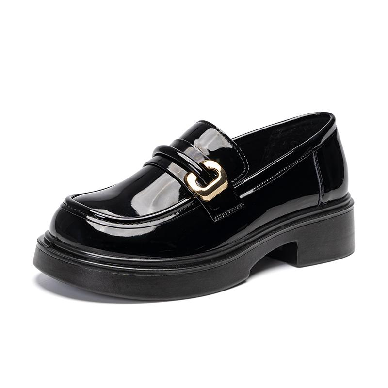 Warrior Loafers Synthetic Leather British Style Fashion Versatile Casual Flats 4.5Cm Women flats Black WXP(WZ)-221001