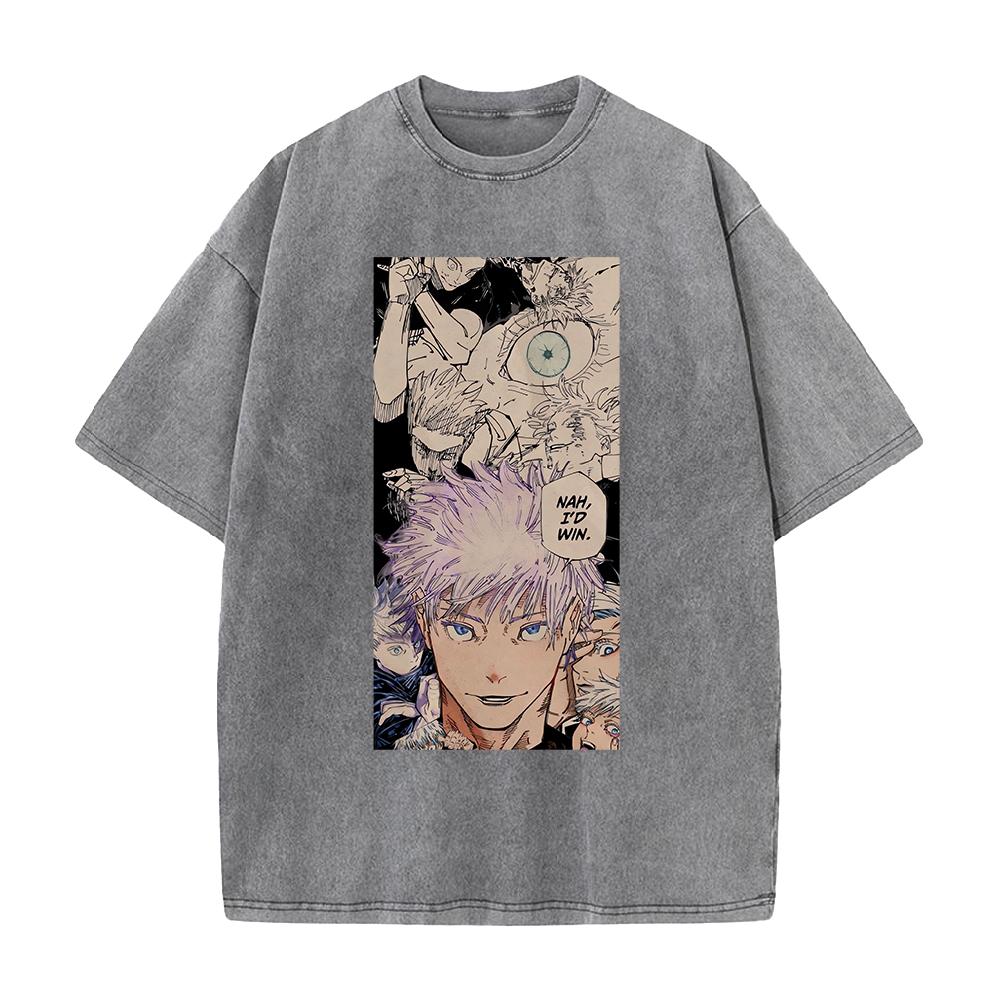 

Аниме Магическая битва Годзё Сатору Графическая футболка Мужская Женская Повседневная одежда Оверсайз футболка Хлопковая футболка с эффектом стирки Харадзюку Футболка S серый